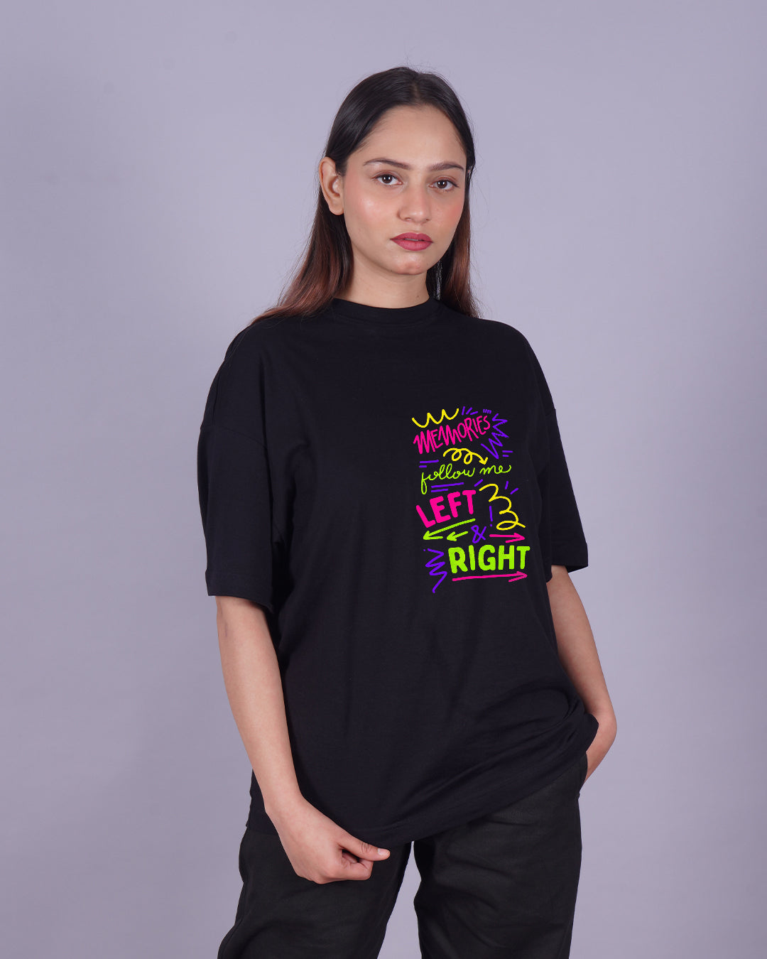 Pack of 2 Women's Oversized T-Shirts - Left & Right and Attention