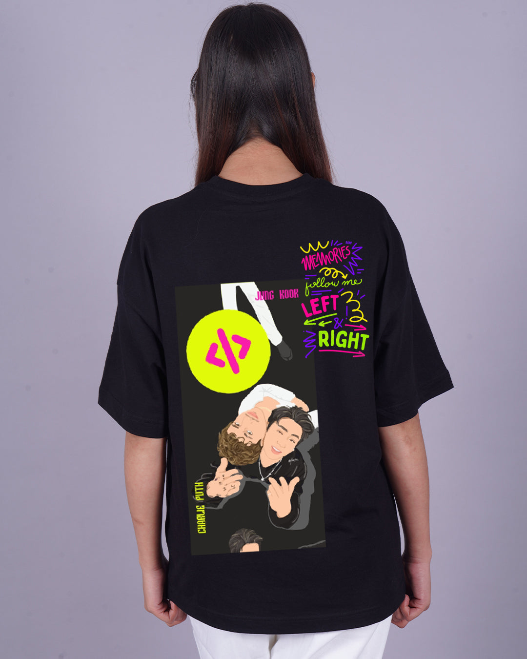Pack of 2 Women's Oversized T-Shirts - Left & Right and Attention