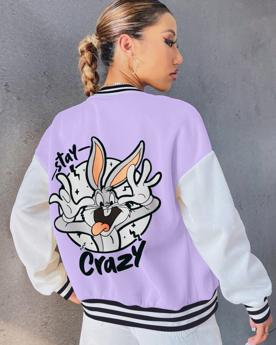 Women Purple Varsity Jacket - Stay Crazy