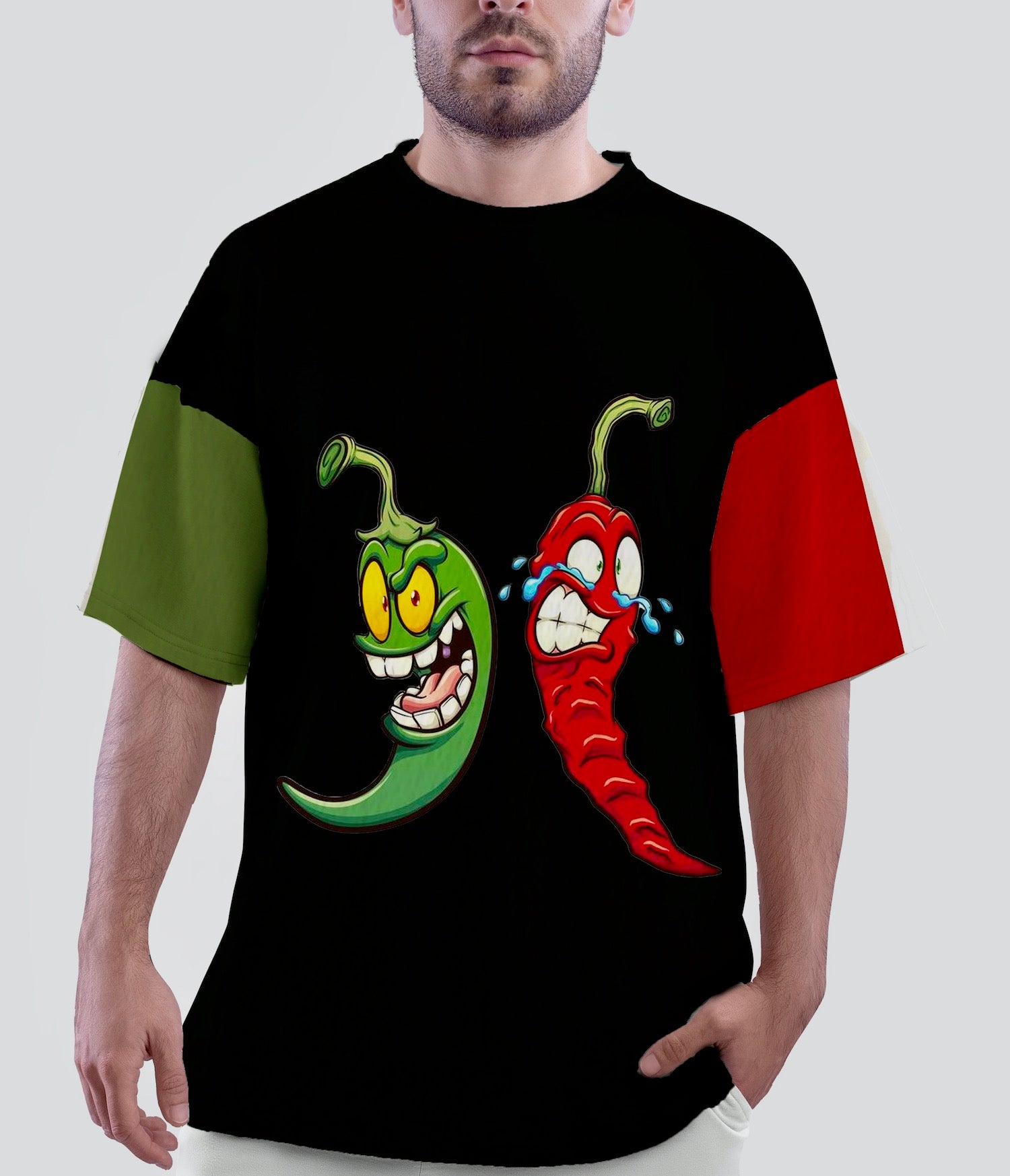 Mirchi Dual Colour Sleeves Black Oversized Fit Tshirt For Men Vyve