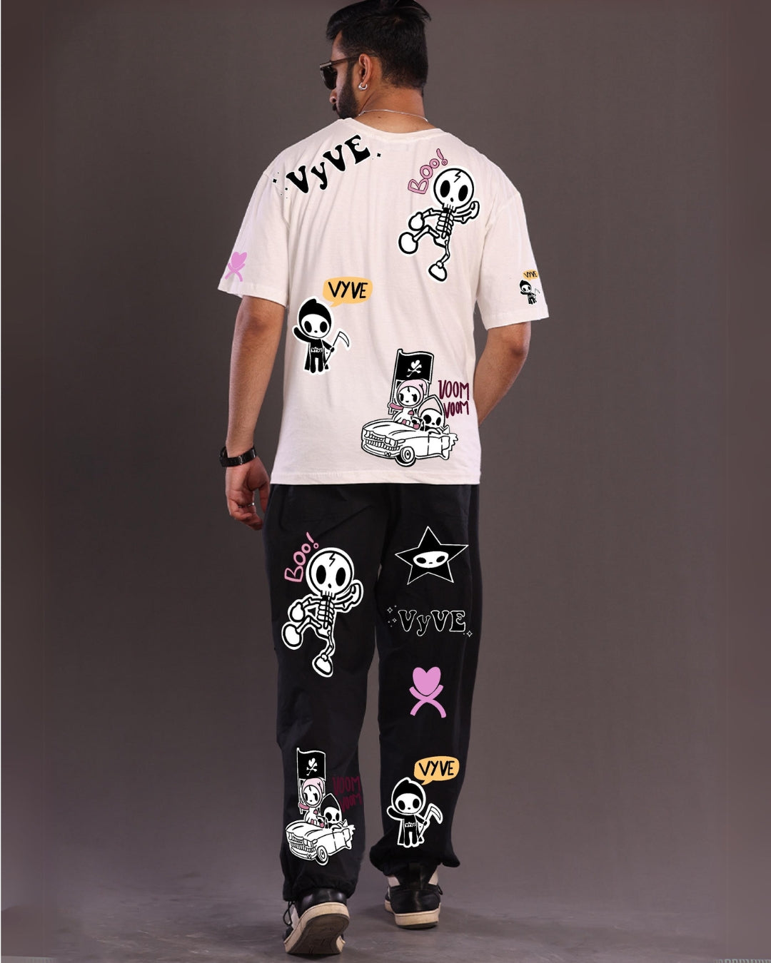 Classic Combo: Men's Co Ord Oversized Set in White and Black with OK Bro