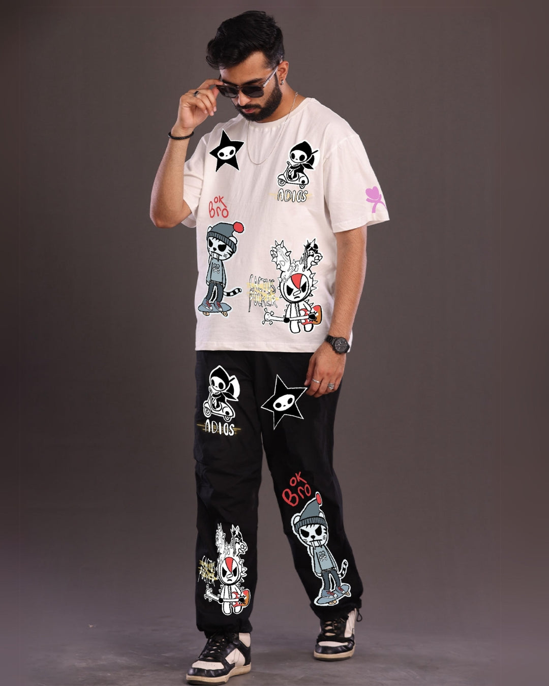 Classic Combo: Men's Co Ord Oversized Set in White and Black with OK Bro