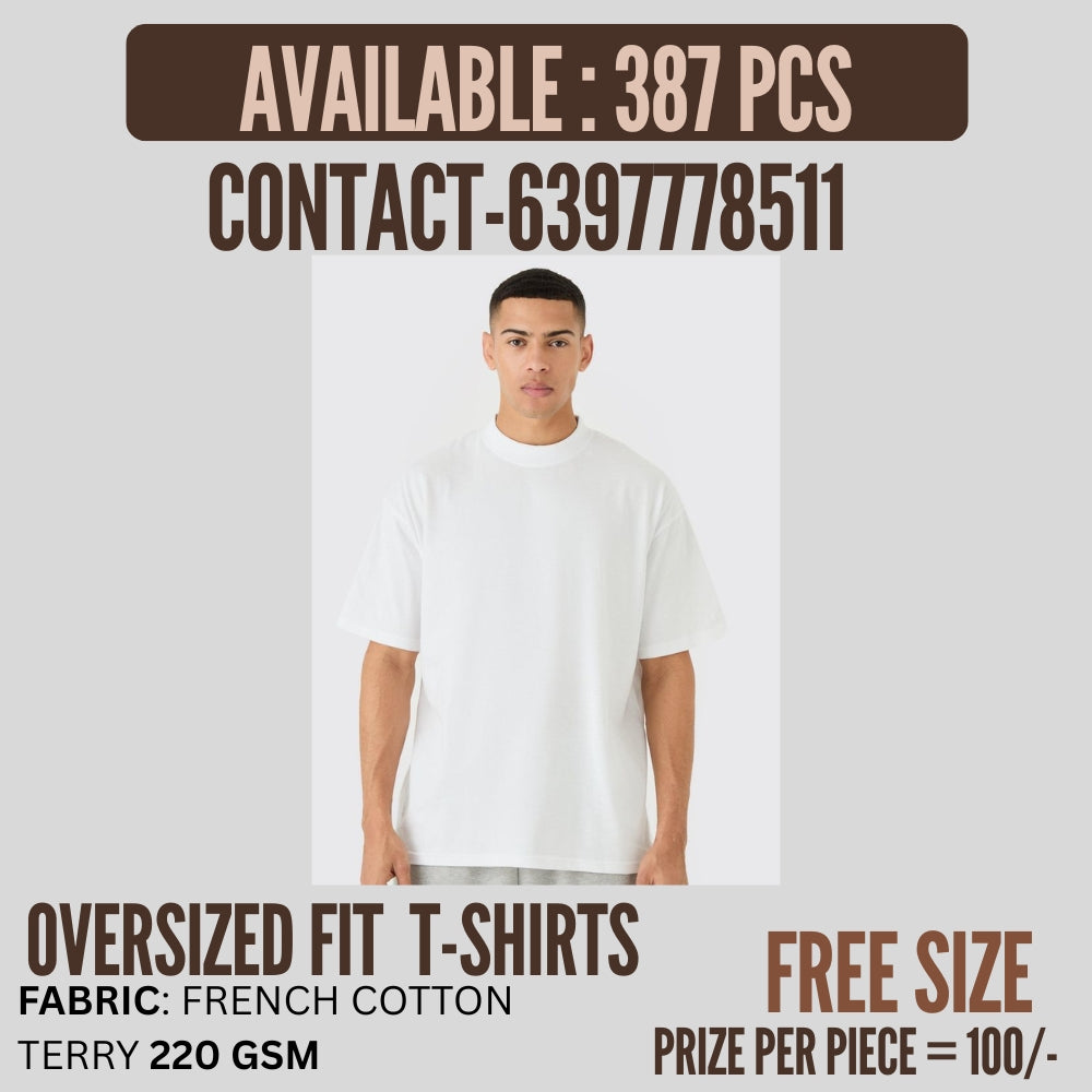 Premium White Men’s T-Shirts – Free Size | Wholesale Stock | 387 pieces