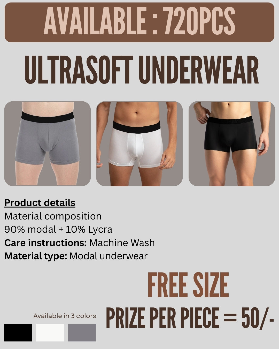 Modal Stretch Men’s Underwear – Bulk Stock 720 pcs - Bulk Lot for Retailers/Resellers