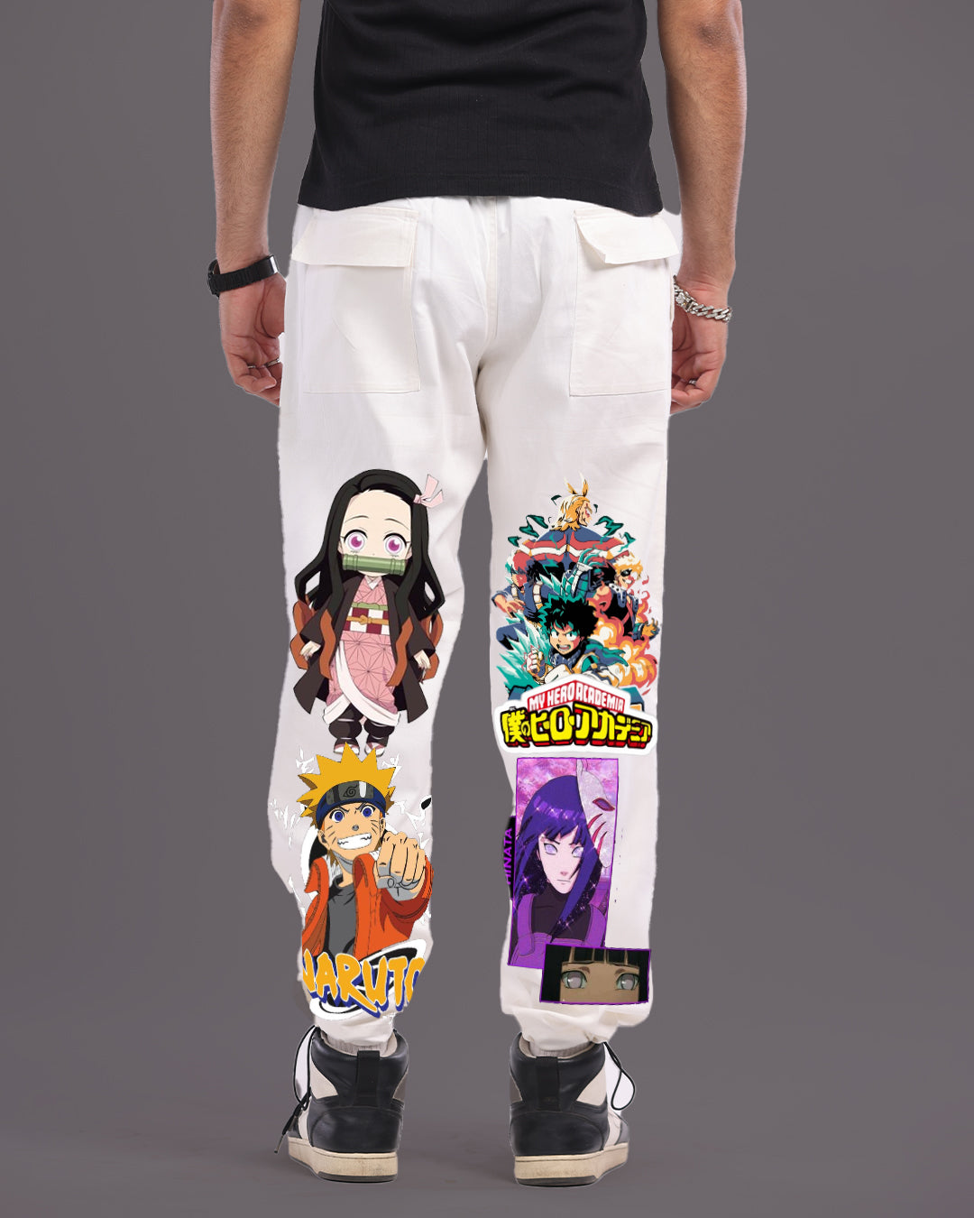 Men White Cotton Pants - Funky Anime
