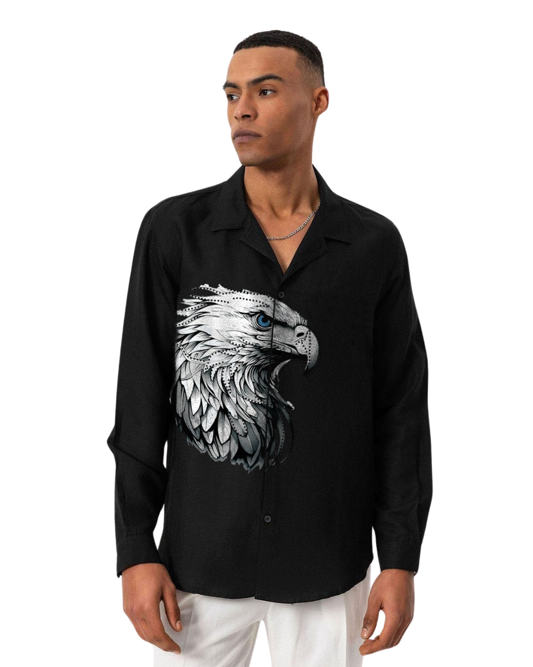 EAGLE THEME FULL SLEEVE BLACK OVERSIZED KNITTED SHIRT(*)