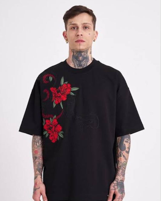 ROSE SNAKE UNISEX EXCLUSIVE OVERSIZED TEE - BLACK