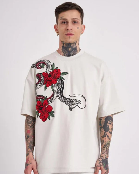 ROSE SNAKE UNISEX EXCLUSIVE OVERSIZED TEE - WHITE