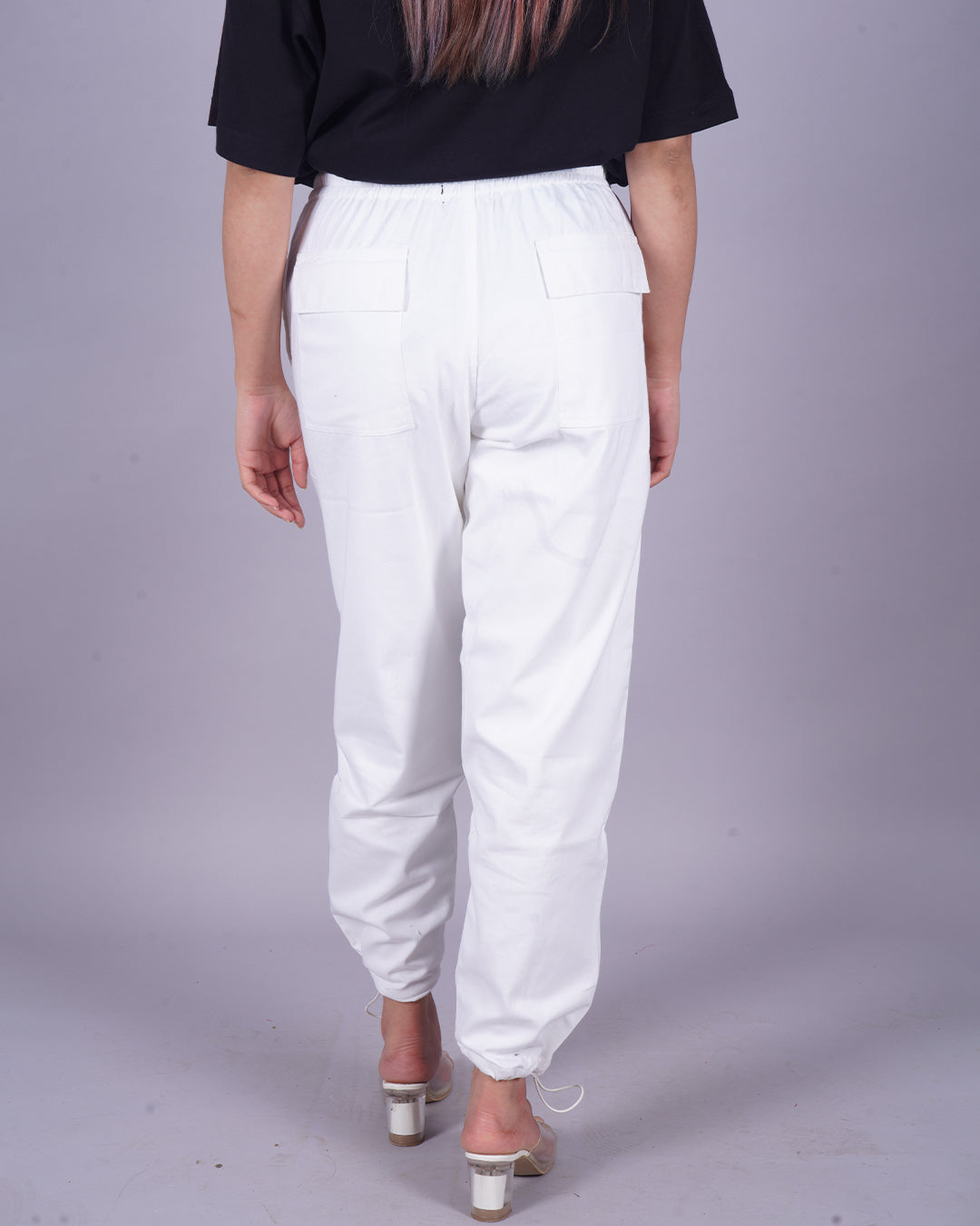 Female White Adjustable Cargo Pants - Popcorn Delight