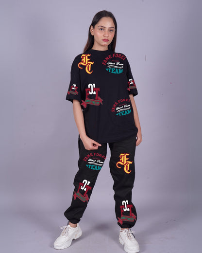 Women Fame Forever Oversized Co-Ord Set - Black and Black