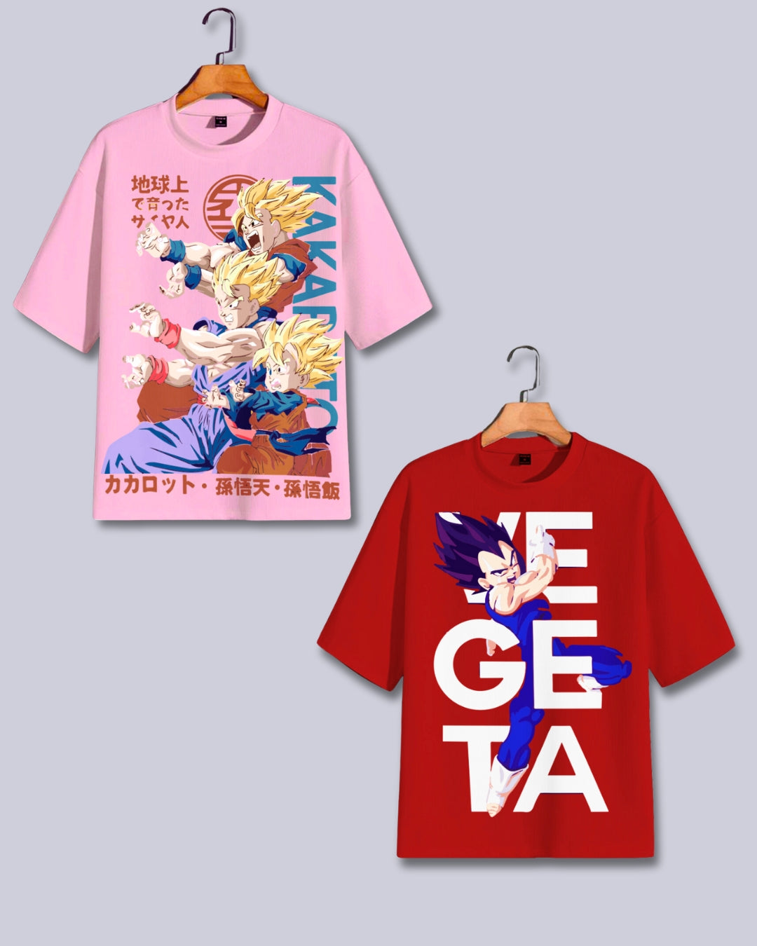 Pack of 2 Men's Amine Oversized T-Shirt: Kakarot & Vegeta