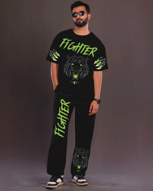 Fighter Men's Oversized Black and Black Coord Set