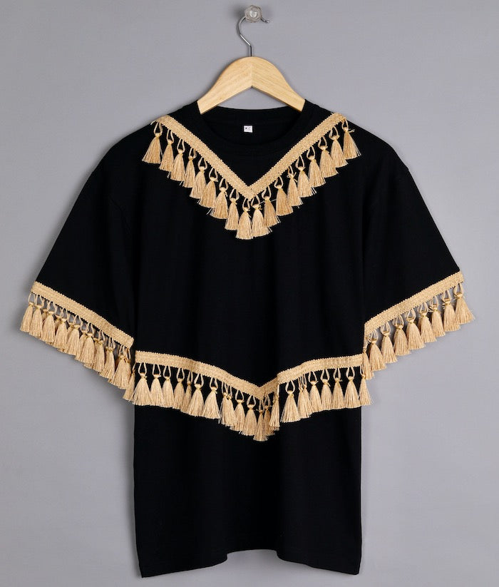 Black with Golden Tassel Oversized T-Shirt