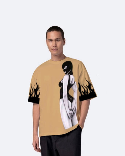 Beautiful Disaster Beige Urban Oversized T-Shirt for Men