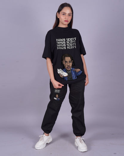 Women Travis Scott Dunk Oversized Co-Ord Set - Black and Black