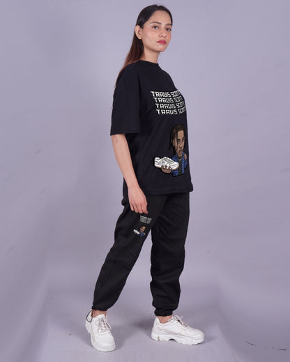 Women Travis Scott Dunk Oversized Co-Ord Set - Black and Black 2