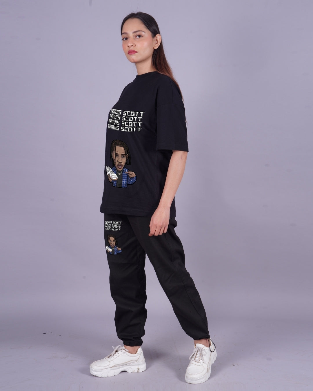 Women Travis Scott Dunk Oversized Co-Ord Set - Black and Black 3