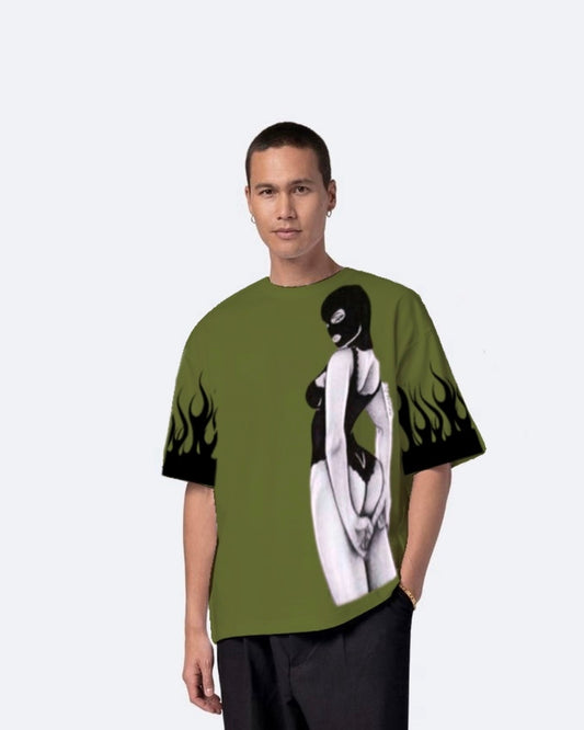 Beautiful Disaster Olive Urban Oversized T-Shirt for Men