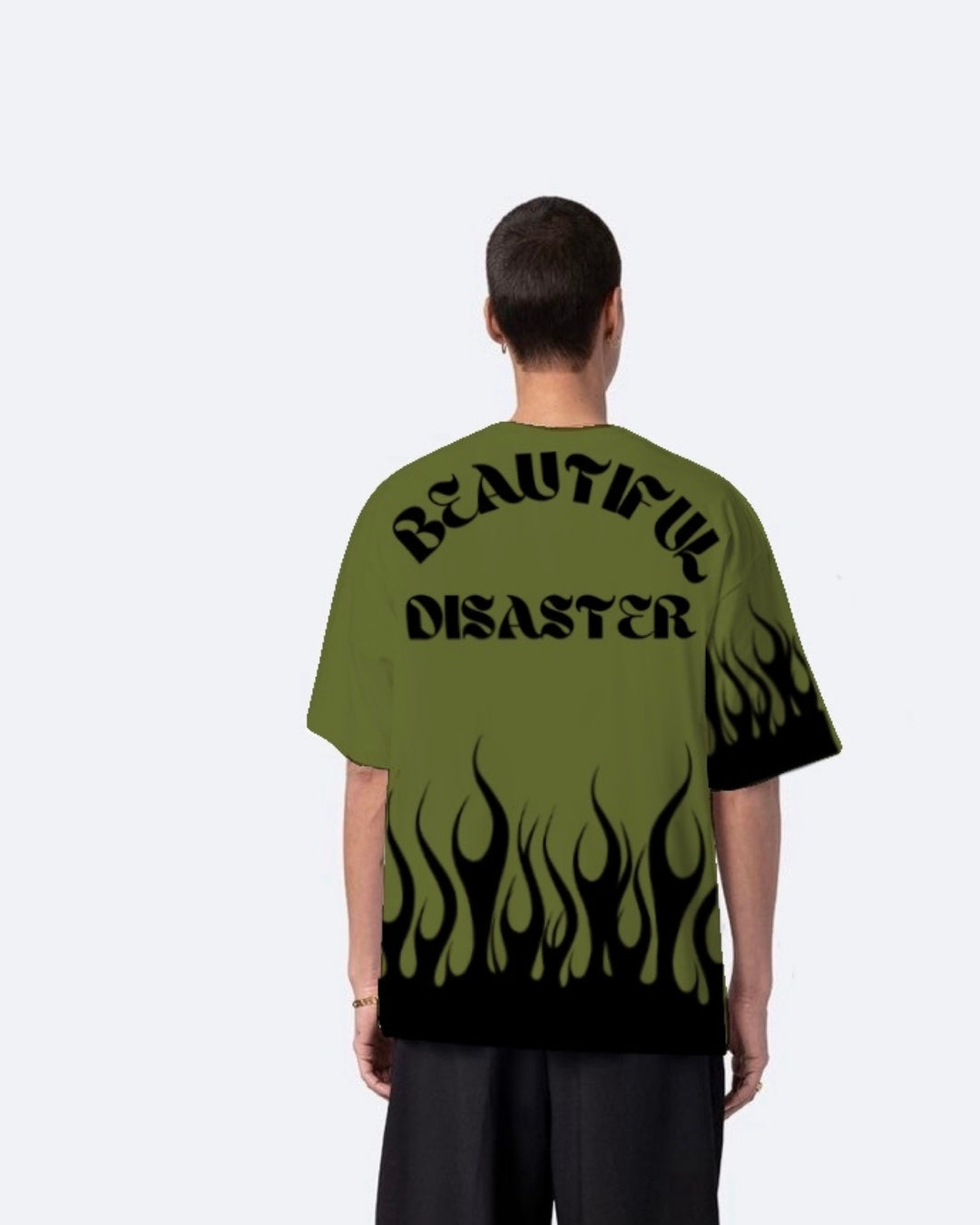 Beautiful Disaster Olive Urban Oversized T-Shirt for Men