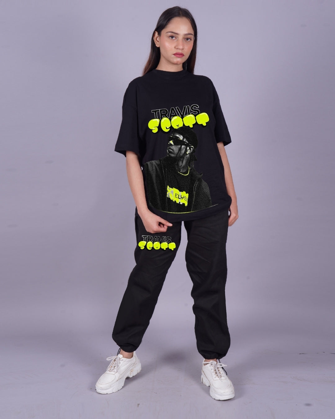 Women Travis Scott 1.0 Oversized Co-Ord Set - Black and Black