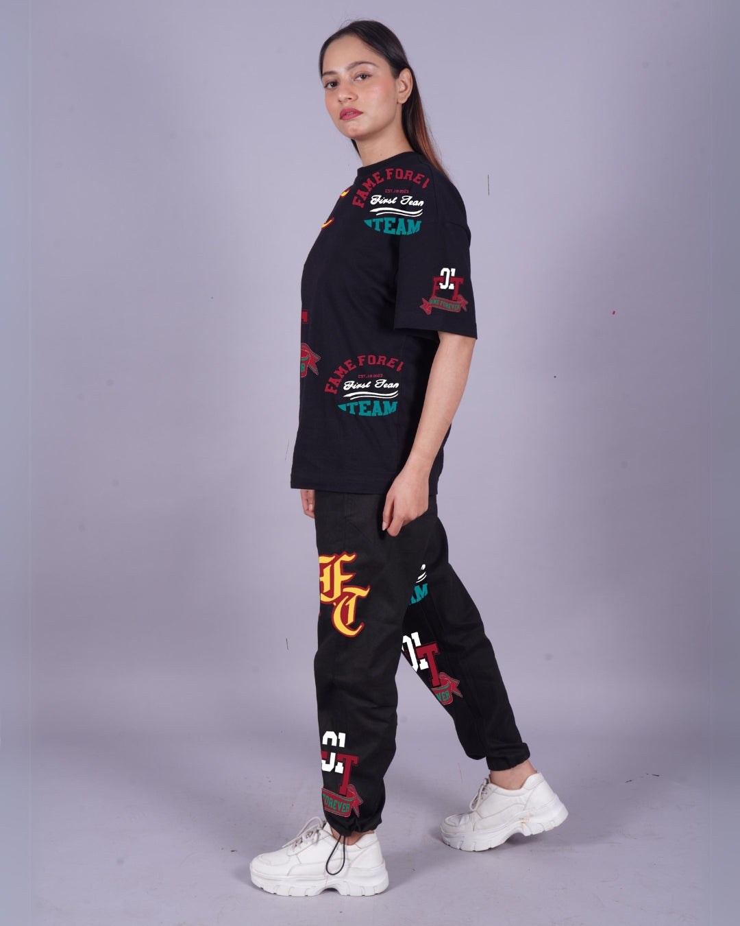 Women Fame Forever Oversized Co-Ord Set - Black and Black