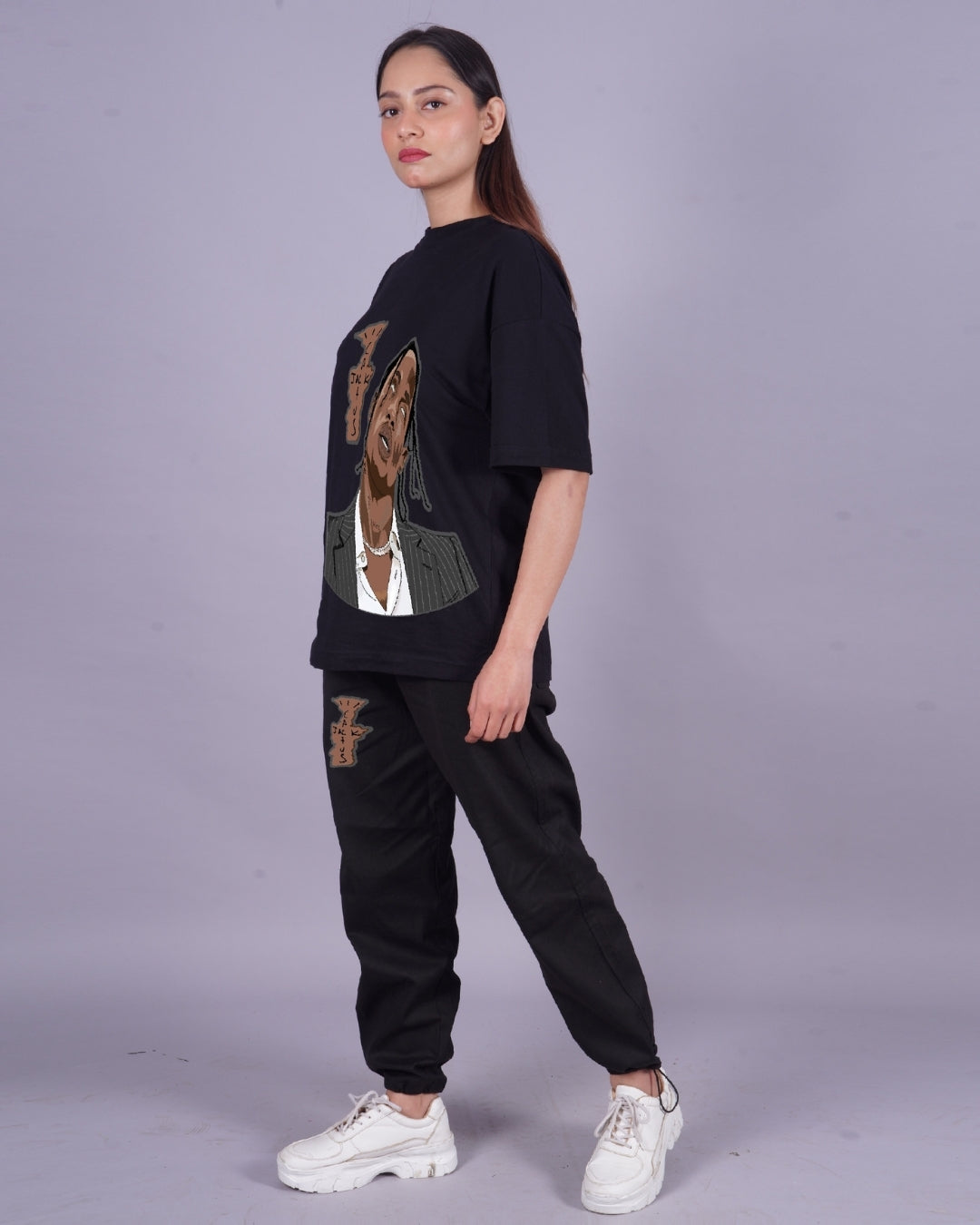 Women Travis Trippy Oversized Co-Ord Set - Black and Black