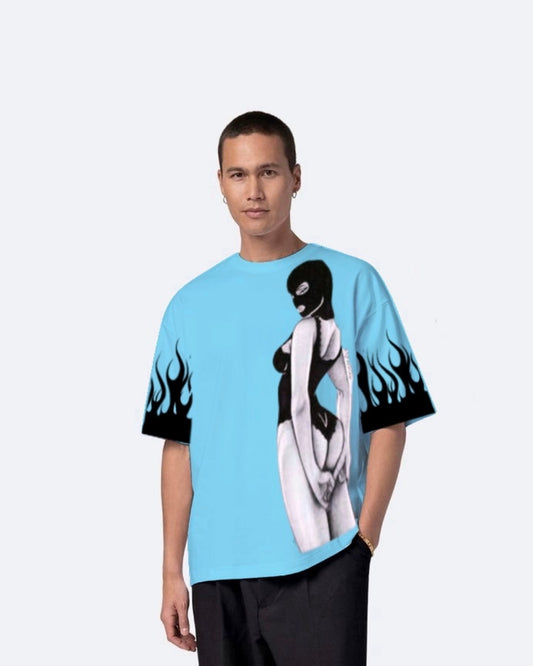 Beautiful Disaster Blue Urban Oversized T-Shirt for Men