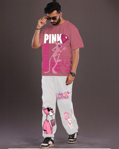 Men's Pink Panther Oversized Co-Ord Set - Pink and White