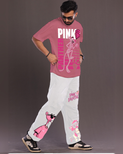 Men's Pink Panther Oversized Co-Ord Set - Pink and White