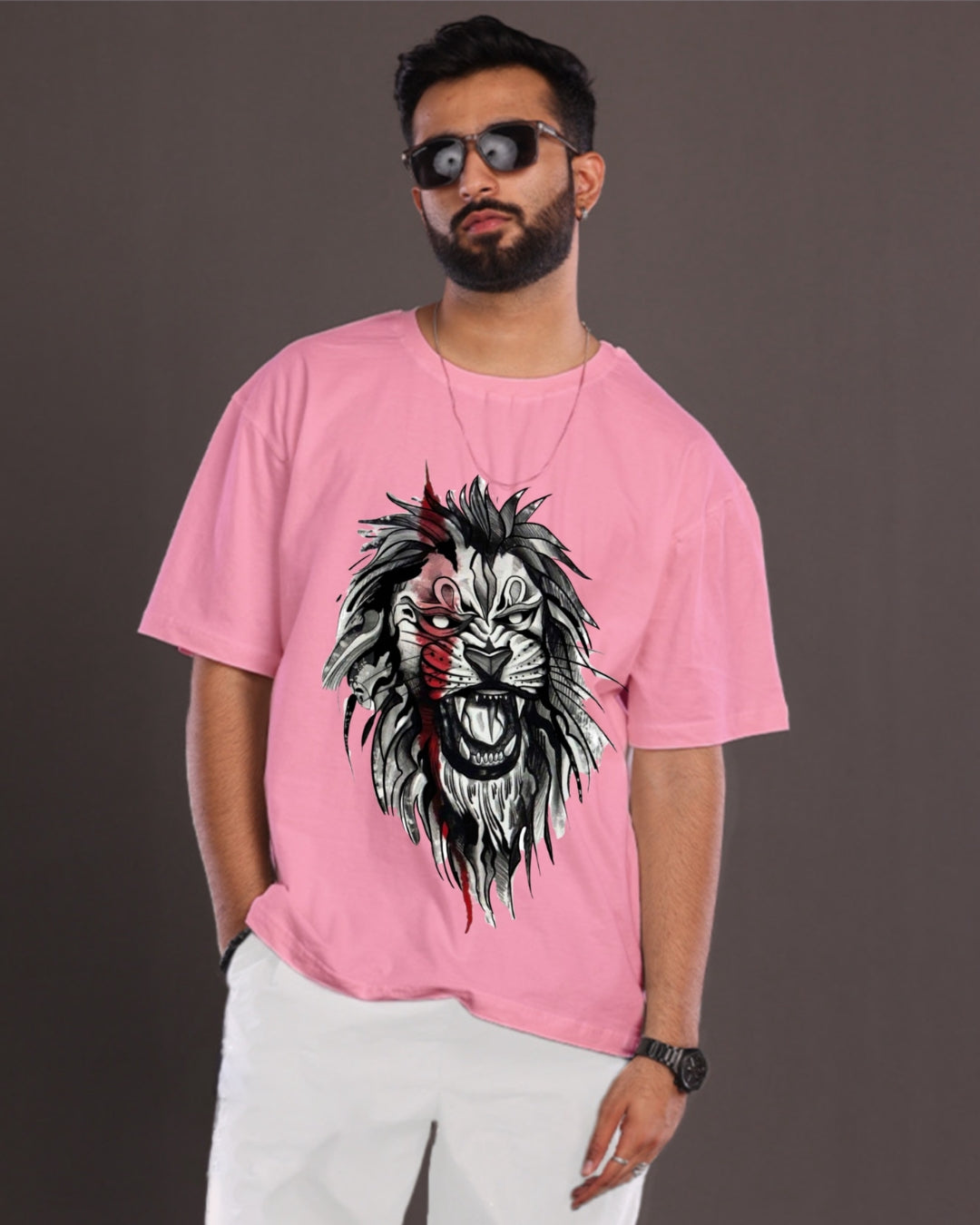 Pack of 2 Men's Oversized T-Shirt: Lion & Tiger