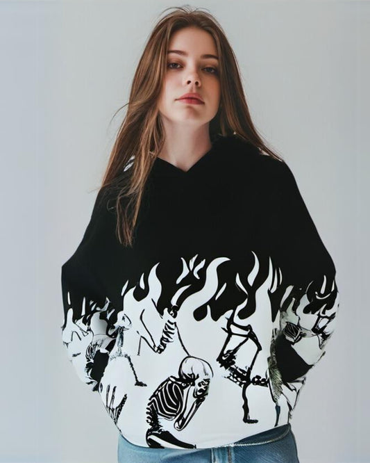 Women Black Oversized Hoodie - Chilling Skull