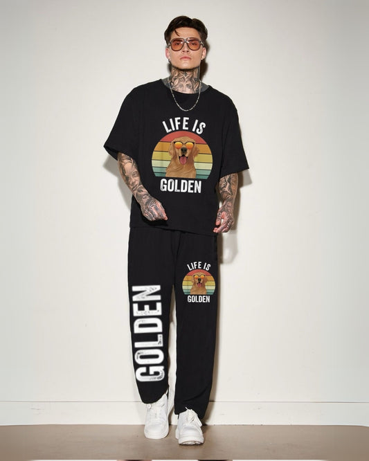 Men's Life is Golden Oversized Co-Ord Set - Black and Black