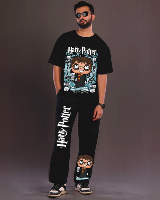 Young Harry Potter Men's Oversized Black and Black Coord Set