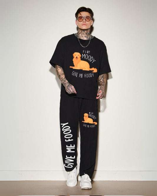 Men's Moody Pup Oversized Co-Ord Set - Black and Black