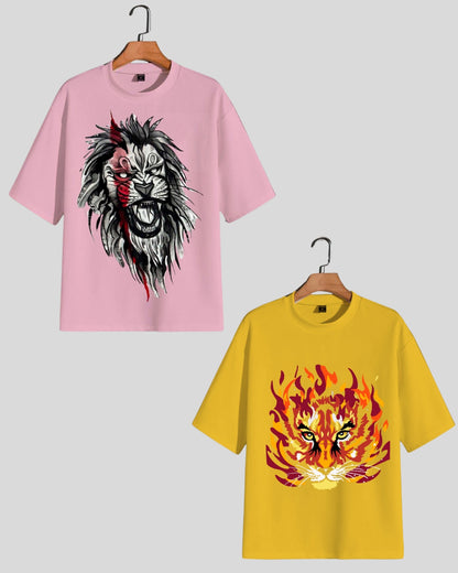 Pack of 2 Men's Oversized T-Shirt: Lion & Tiger