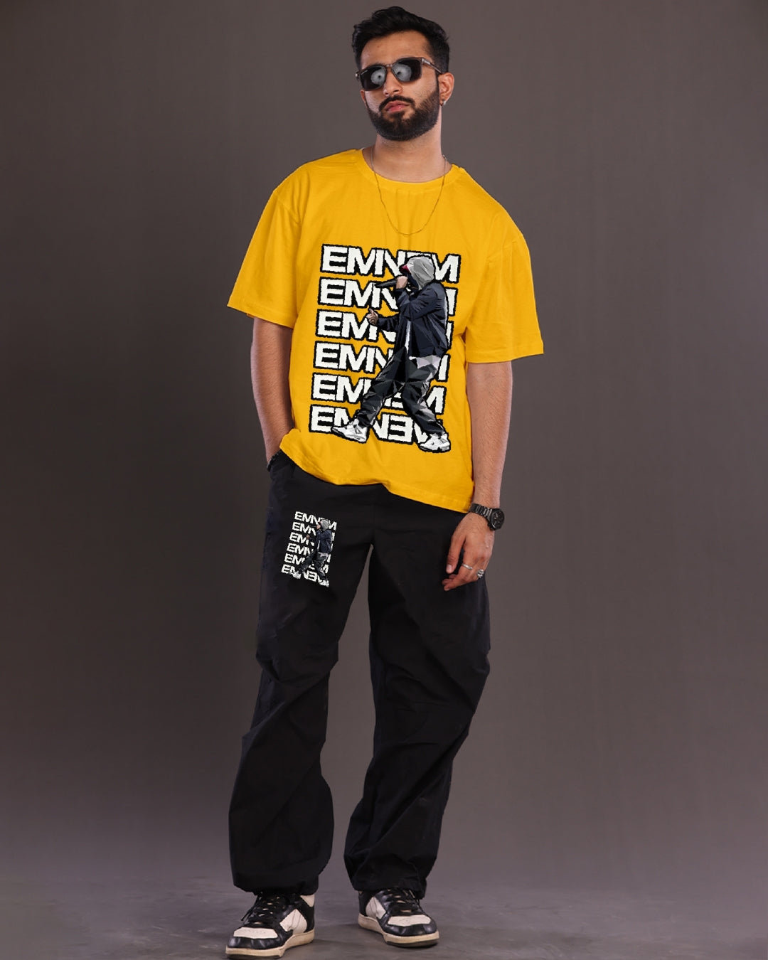 Men's Eminem Oversized Co-Ord Set - Yellow and Black