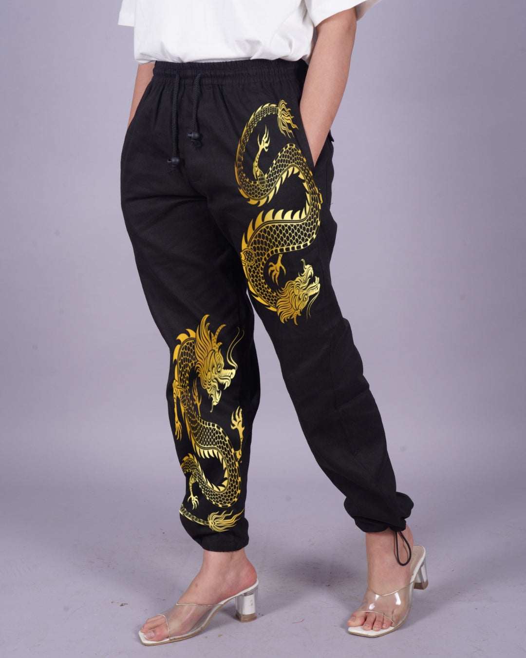 Black Adjustable Cargo Pants for Women - Shining Dragon