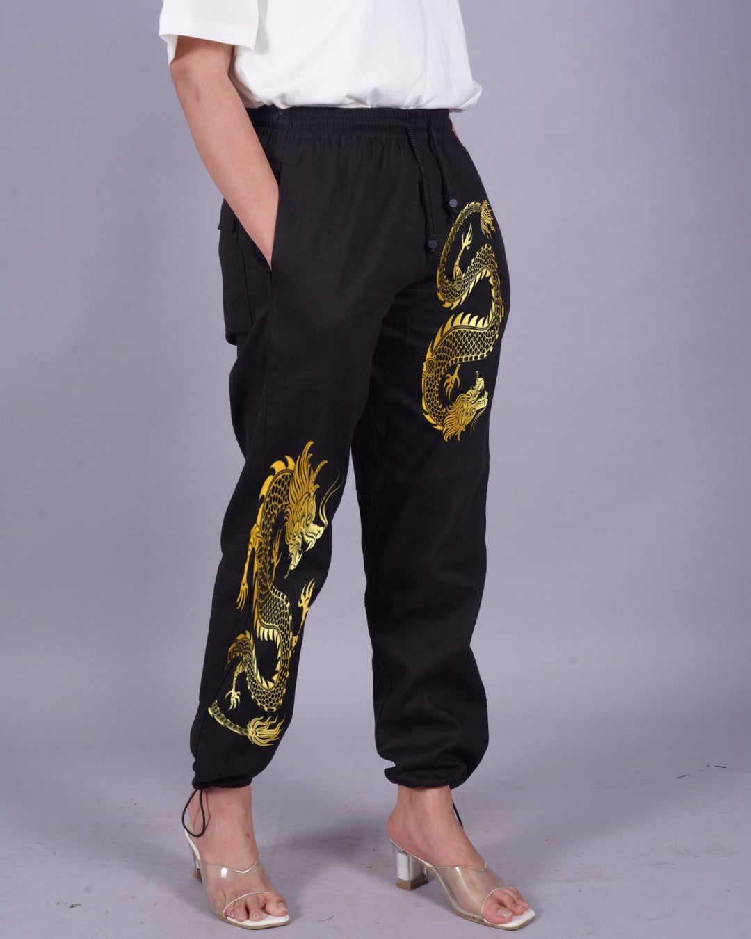 Black Adjustable Cargo Pants for Women - Shining Dragon