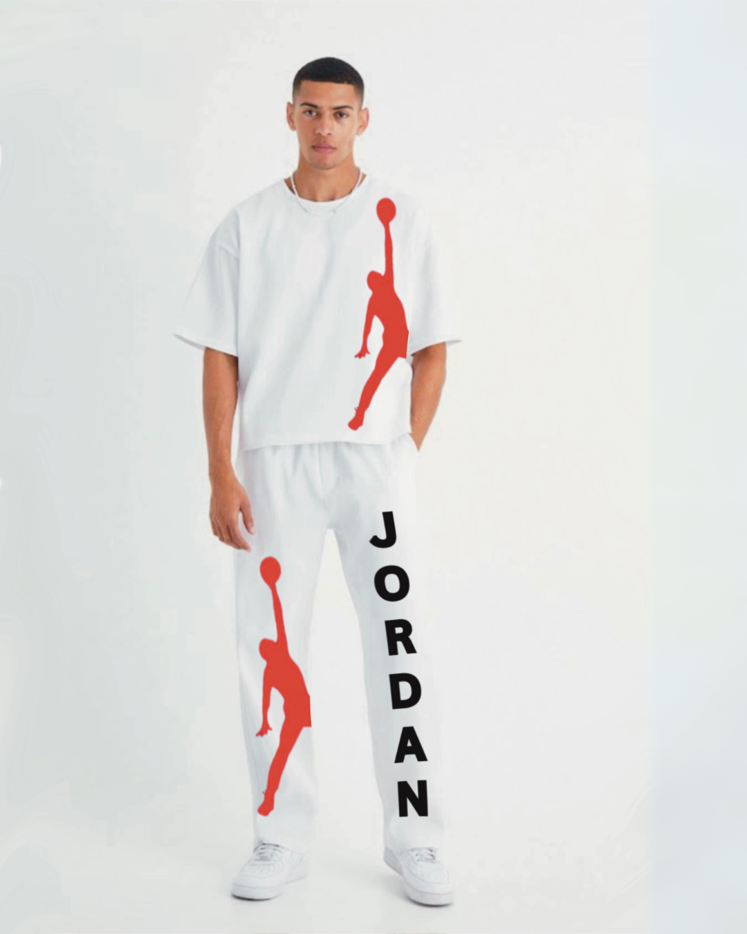 Up Hand Basketball White Oversized Men's Co Ord Set(*)