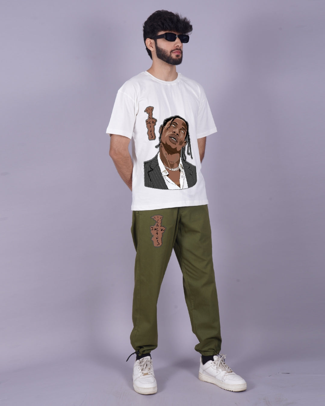 Men's Travis Trippy Oversized Co-Ord Set - White and Olive