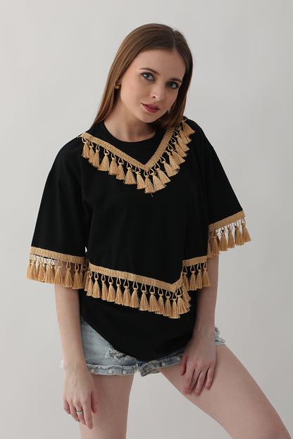 Black with Golden Tassel Oversized T-Shirt 2