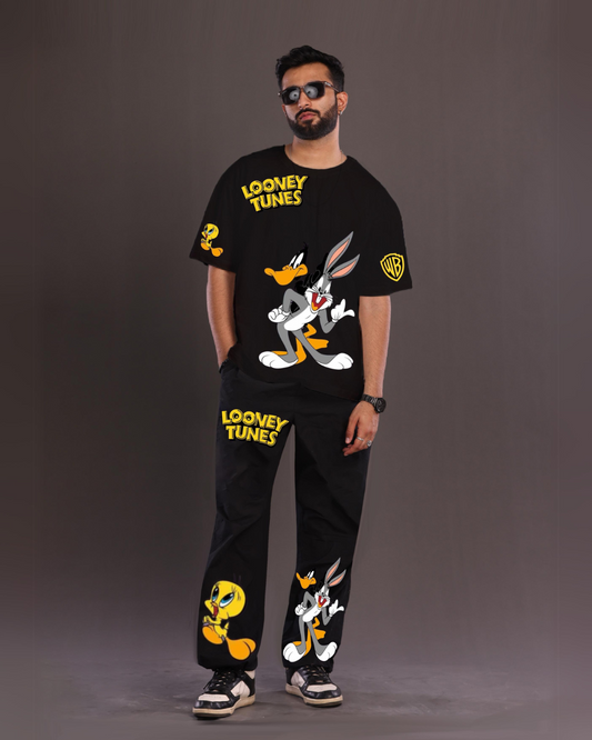 Men's Looney Tunes Oversized Co-Ord Set - Black and Black