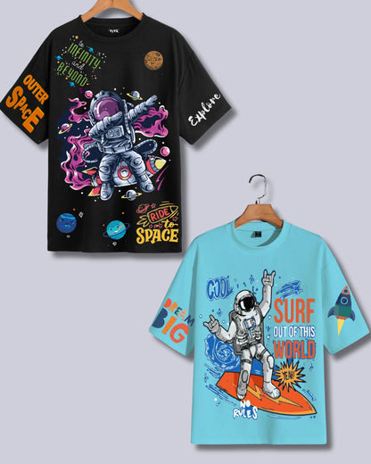 Pack of 2 Men's Oversized T-Shirt: Outer Space & Big Dream