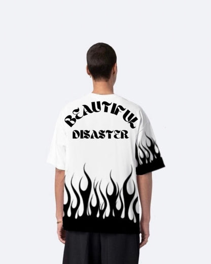 Beautiful Disaster White Urban Oversized T-Shirt for Men