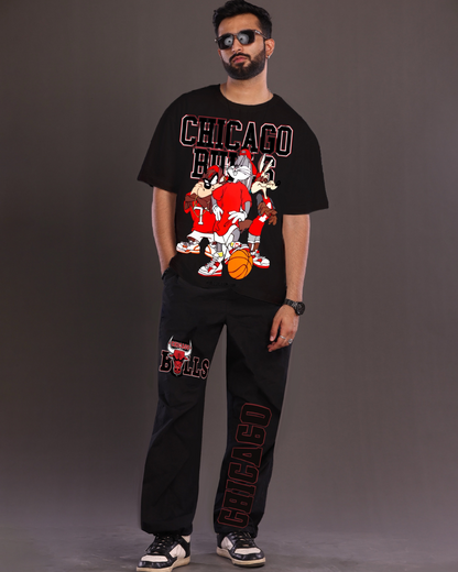 Men's Chicago Bulls Oversized Co-Ord Set - Black and Black