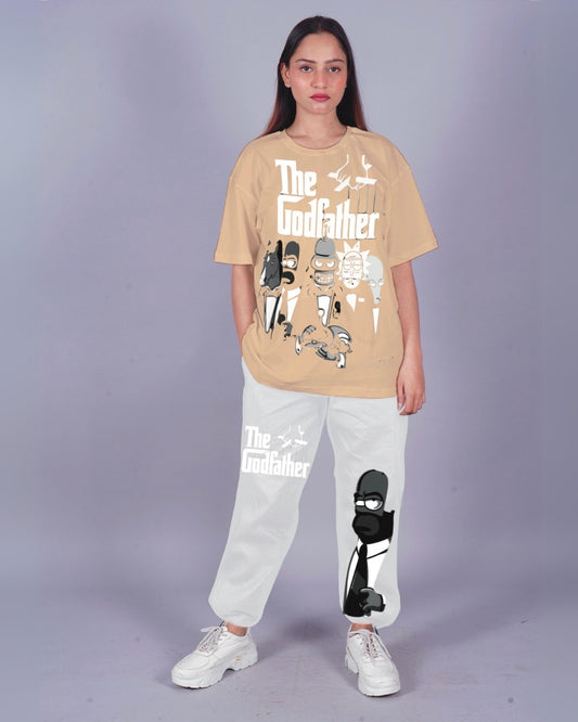 Women The Godfather Oversized Co-Ord Set - Beige and White