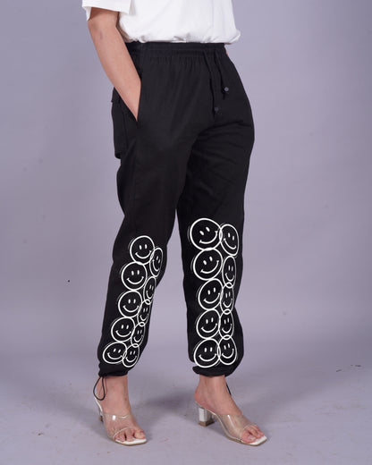 Black Adjustable Cargo Pants for Women - Smiley World