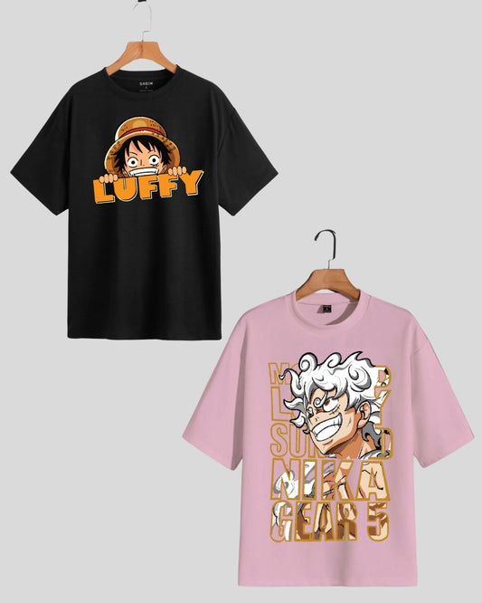 Pack of 2 Men's Oversized T-Shirt: Luffy & Gear 5