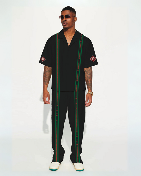 Diljit Coded Style Half Sleeves Oversized Knitted Shirt Coord Set - Black and Black (*)