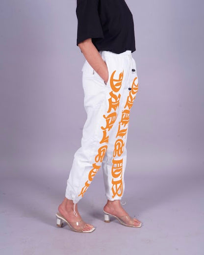 Letterwomen's White Adjustable Cargo Pants for Fashionistas